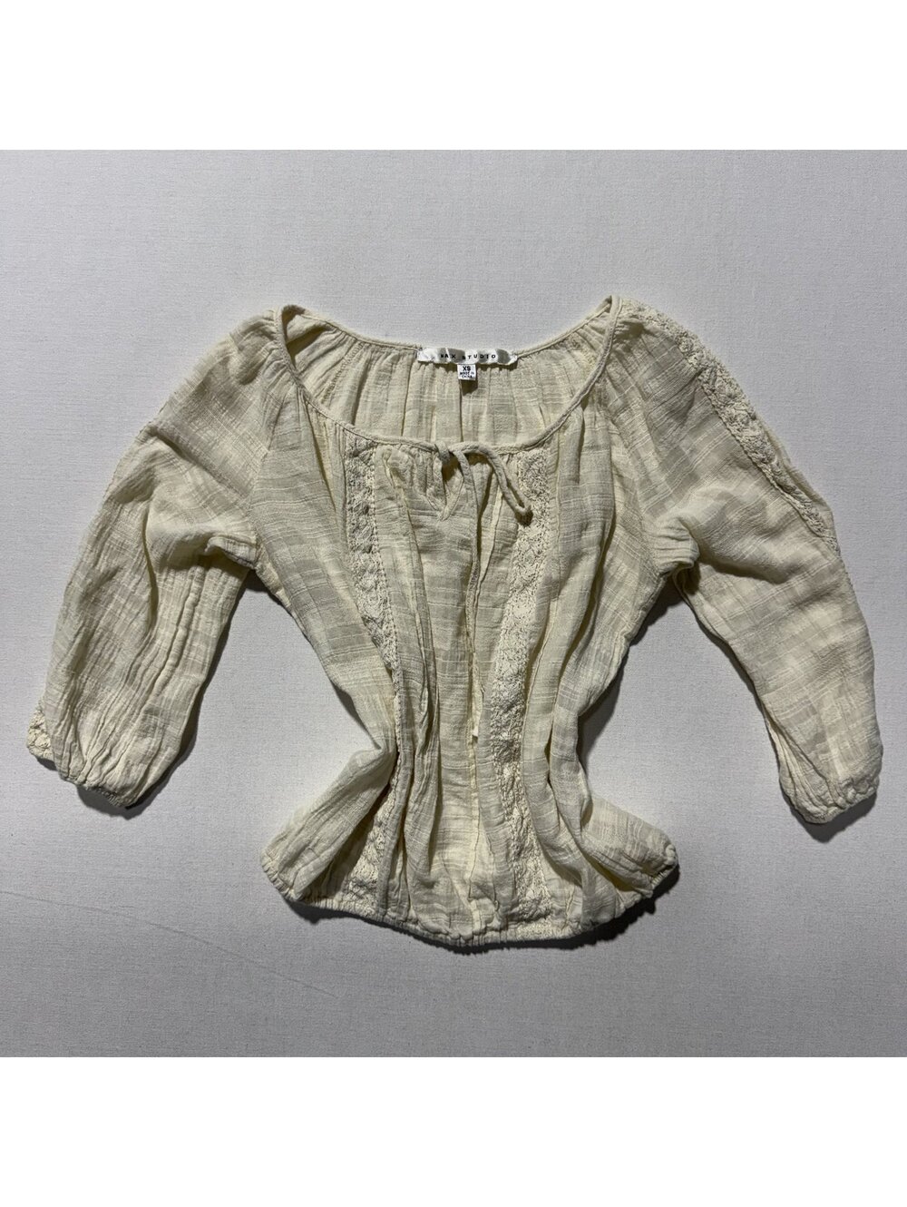 Max Studio Cream Peasant Blouse Boho Lace Trim Gauze Top Cottagecore